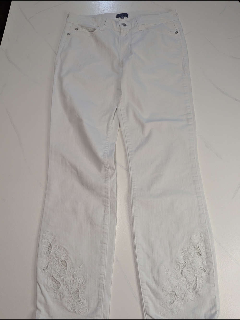 NYDJ Clarissa Embroidered Ankle Stretch White Denim Jeans Lift Tuck Tech Sz 6